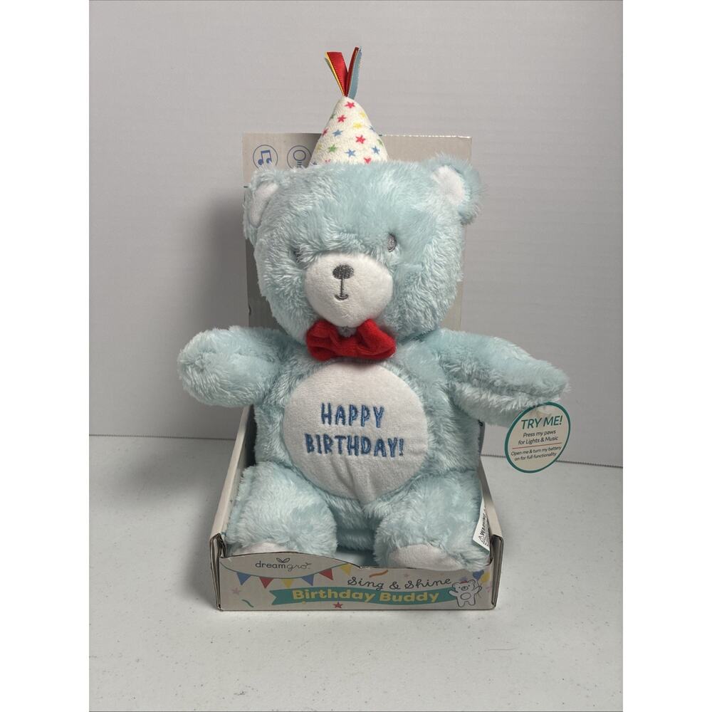 DreamGro Sing & Shine Blue Happy Birthday Bear Color Changing Light & Music NEW